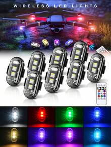 1/2/4/6pcs LED Flashing Light Strip With Remote Control, 8 Colors 10 Modes, USB Rechargeable, LED Emergency Warning Light/Motorcycle Light/LED Flashing Positioning Wireless Light, Suitable For Car/Bicycle/Drone/Truck/RC Airplane - Airplane Light - View 10