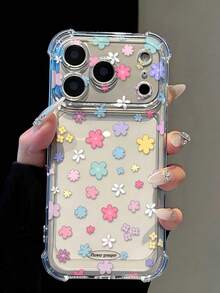 Floral Daisy Elements Reinforced Corners Transparent Anti-Fall Phone Case, Minimalist Spring Style Soft Case, Compatible With 15/15 Pro/15 Plus/15 Pro Max/16/16 Pro/16 Pro Max/17/17 Pro/17 Pro Max, Anniversary Gift, Gift For Her - Multicolor - View 3