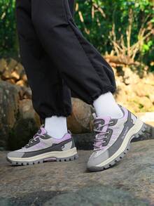 1 Pair Women's Color Block Patchwork Casual Outdoor TPR (Thermoplastic Rubber) Lace-Up Low-Top Hiking Boots, Breathable Mesh Dust-Proof For All Seasons, Strong Grip, Stable Sole Support - Dusty Purple - View 4