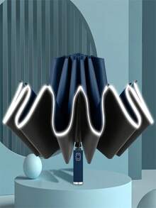 1pc/2pcs Reflective 10-Rib Inverted Automatic Large Folding Umbrella, Dual-Use For Sun And Rain, For Adults, Children And Elderly - Multicolor - View 4