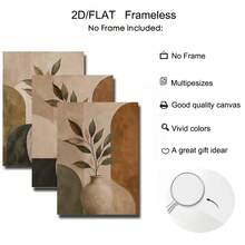 3Pcs Unframed Boho Botanical Art Print Set, Neutral Earth Tone Vase Leaf Canvas Posters, Abstract Geometric Shape Wall Ornament, Modern Minimalist Decor For Living Room Bedroom - A - View 6