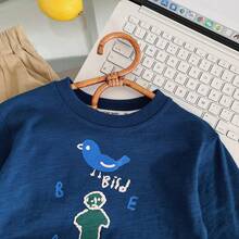 Boys' All-Match T-Shirt, New Autumn Style, Royal Blue Casual Versatile Top, Soft Handsome Pullover - Blue - View 5