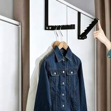 Basic Living 1pc/2pcs Over-The-Door Hook Hanger, Foldable Over-The-Door Storage Rack, Space-Saving Hanging Storage Rack, Suitable For Bedroom, Bathroom, Hanging Clothes, Coats, Towels, Black - A - View 5