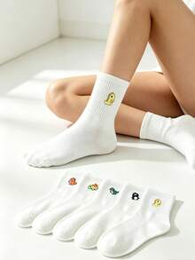 5 Pairs Embroidered Dinosaur Pattern Cute & Fun Women's Socks, Unisex, Suitable For All Seasons, Comfortable & Breathable, Perfect For Daily Wear - Multicolor - View 3