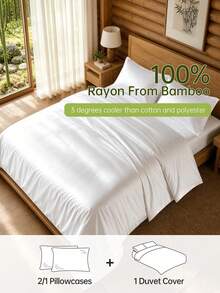 HONEYMOON 100% 竹纖維黏膠被套組，涼感床上用品，適合怕熱睡眠者，PureWoven 奢華絲滑柔軟，畢業/返校禮物，大學宿舍/公寓必需品，適用於房間居家臥室裝飾、宿舍裝飾，白色 - 白色 - 查看 2