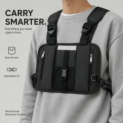 Men's Tactical Chest Bag, Multi-Pocket EDC Front Chest Vest Bag, Anti-Theft Sports One Shoulder Chest Bag, Suitable For Outdoor Running And Hiking