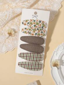 6pcs Pastoral Floral Print Water Drop Hair Clips, Gentle Lace Side Clips, Versatile Daily Decorative Hair Accessories - Mixed color - View 7