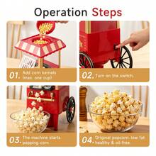 Nostalgic Popcorn Machine, Retro Popcorn Maker, Cinema Style Popcorn Machine, 1200W Electric Hot Air Popcorn Maker, High Popping Rate, 3 Minutes Quick Popcorn Making, Healthy Oil-Free, Suitable For Home Movie Night - US A Type Plug(110-127V) - View 9