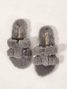 Ximi Ruo Women's Solid Color Flat Fuzzy Slippers Casual Vacation Beach Home Indoor Outdoor Wear Autumn Winter Warm Simple Fashion Fuzzy Slippers Slouchy Slip-On Women's Shoes Soft Fuzzy Lining Daily Commute Outfit Indoor Home Outdoor Street Wear Versatile Soft Lightweight Women's Slippers Autumn Winter Warm Gentle Style Women's Slippers Comfortable Flat Casual Travel Outfit Shoes Slouchy Home Outdoor Wear Dual-Use Fleece Slippers - Grey - View 2