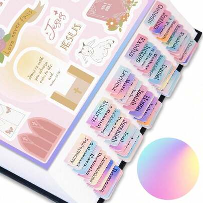 Rainbow Bible Tabs, Laminated Large Print Bible Index Labels, Repositionable Tabs For Bible Study, Colorful