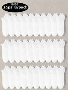 1/5/10/15/20/30/50 Pairs Men's Solid Color Low-Cut Boat Socks, Sweat-Absorbent Casual Daily Wear Socks, Halloween - White - View 1