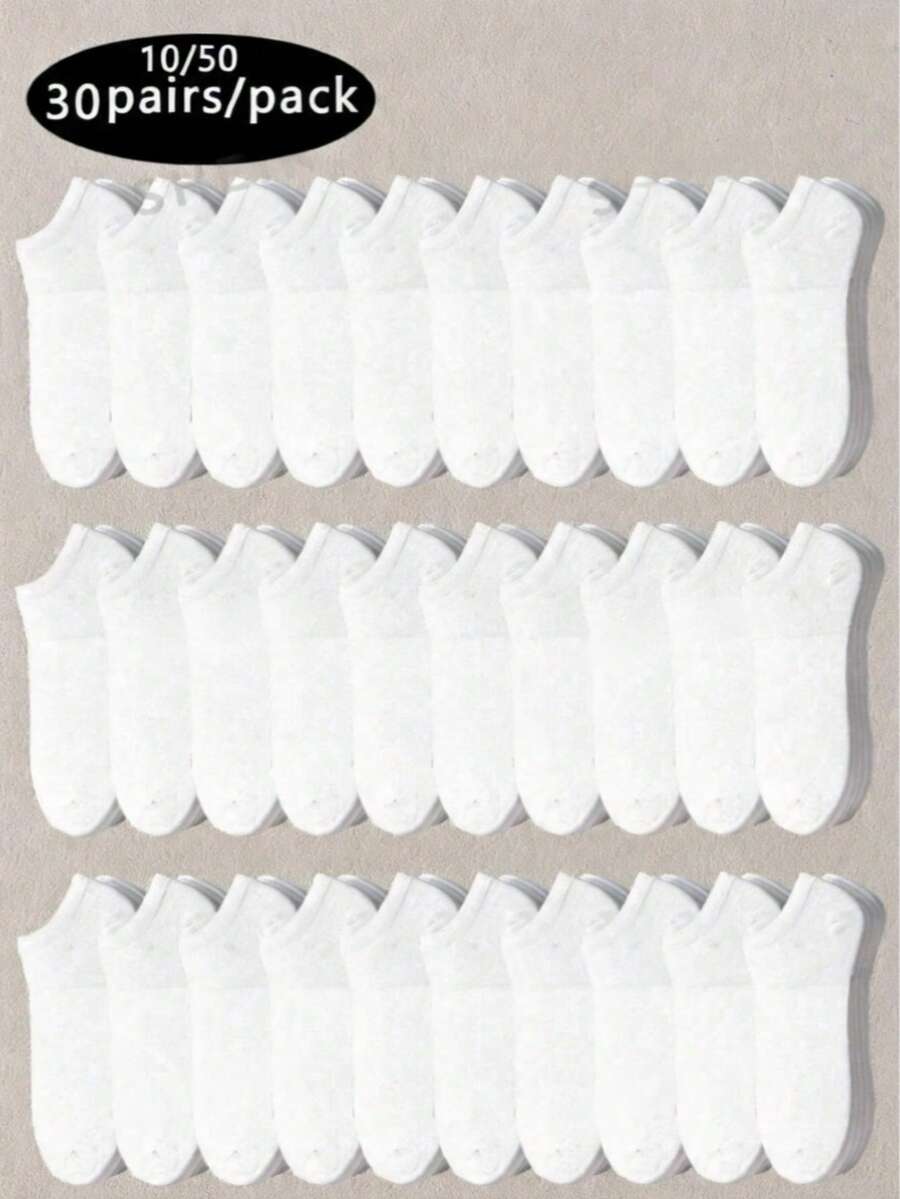 1/5/10/15/20/30/50 Pairs Men's Solid Color Low-Cut Boat Socks, Sweat-Absorbent Casual Daily Wear Socks, Halloween - White - View 1