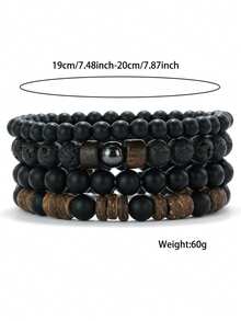 diffone 4 Pcs/Set Handmade Round Beaded Bracelet Antique Stone Set For Men Armband Wristband Jewelry - Men's Beaded Bracelet Set - View 3