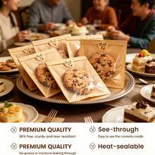 100pcs/Set   Baking Packaging Bags With Window And Flip Seal, Oil-Proof  Paper Treat Bags For Christmas, Birthday, Bakery Business, Perfect For, Donuts, Brownies, Bakery Cafe Gift Display Storage - View 7