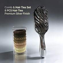 Curved Hollow Breathable Hair Comb + 8 Natural Color Hair Ties, Women's Hair Accessories Set - Rose Gold - View 6