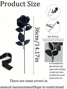 Black Artificial Roses, Long Stem Artificial Silk Roses, Perfect For Holiday Party Vase Decor, Home Wedding And Birthday Party Table Decoration (Black) - Multicolor - View 7