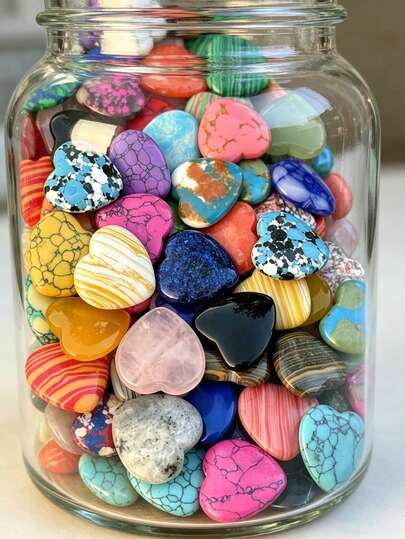 1/5/10Pcs Various Heart-Shaped Gemstones, Bulk Polished Crystal Hearts, Mixed Color Stones, Suitable For DIY Crafts And Decor, 20+ Colors Fluffy Shaped Crystals, Stone Stones, Smooth Polished Pocket Stones