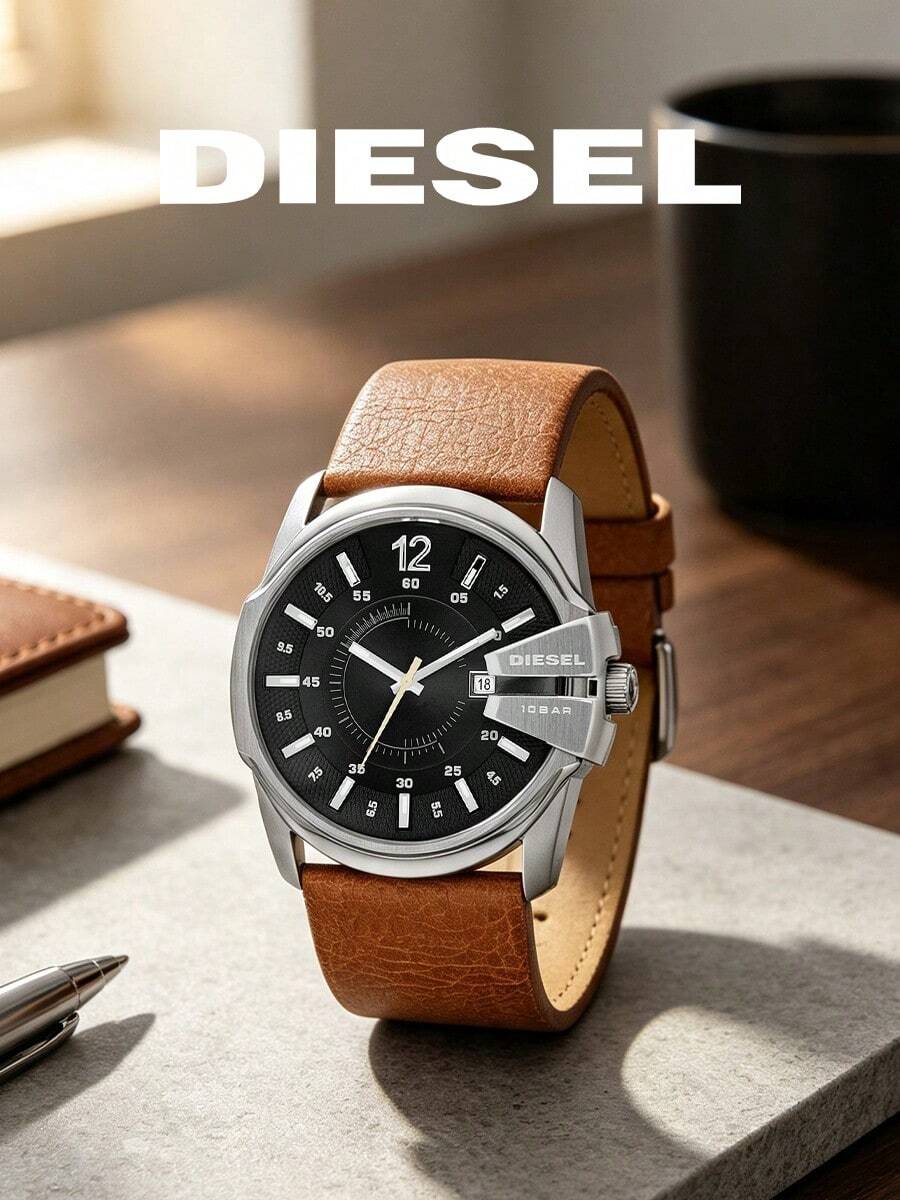 DIESEL DZ1617 Men Wristwatch, Black Dial Date Window 10BAR Water Resistant Business Casual Watch - Brown - View 1