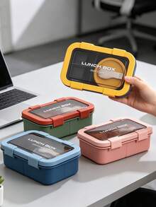 1pc Premium Lunch Box - Pink - With Utensils, Sauce Box, Japanese Bento Box, Outdoor Lunch Box, Student Lunch Box, Large Capacity Salad Box, Chinese Lunch Box, Divided Food Storage Container, Lunch Box With Spoon And Fork, Microwave Food Storage Box, With Soup Cup, Leak-Proof Snack Box - Multicolor - View 3