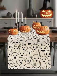 1pc Halloween Series Pattern Printed Table Runner, 4pcs Halloween Pattern Printed Placemats, Suitable For Holiday, Party, Birthday, Dinner, Kitchen Dining Table Decoration, All-Season Room Decor, Home Textile Decoration Table Runner - Multicolor - View 16