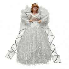 Angel Christmas Tree Topper With Feather Wing Holiday Tree Ornament - White - View 6