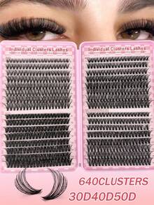640 Clusters D Curl Single Strand Eyelash Extensions, 9-16mm Mixed Length, Large Capacity Segmented Eyelashes, D Curl Dense Cluster Eyelashes, Lightweight Layered Makeup Effect, Easy For DIY Home Use And Daily Makeup, Gift - D - View 2
