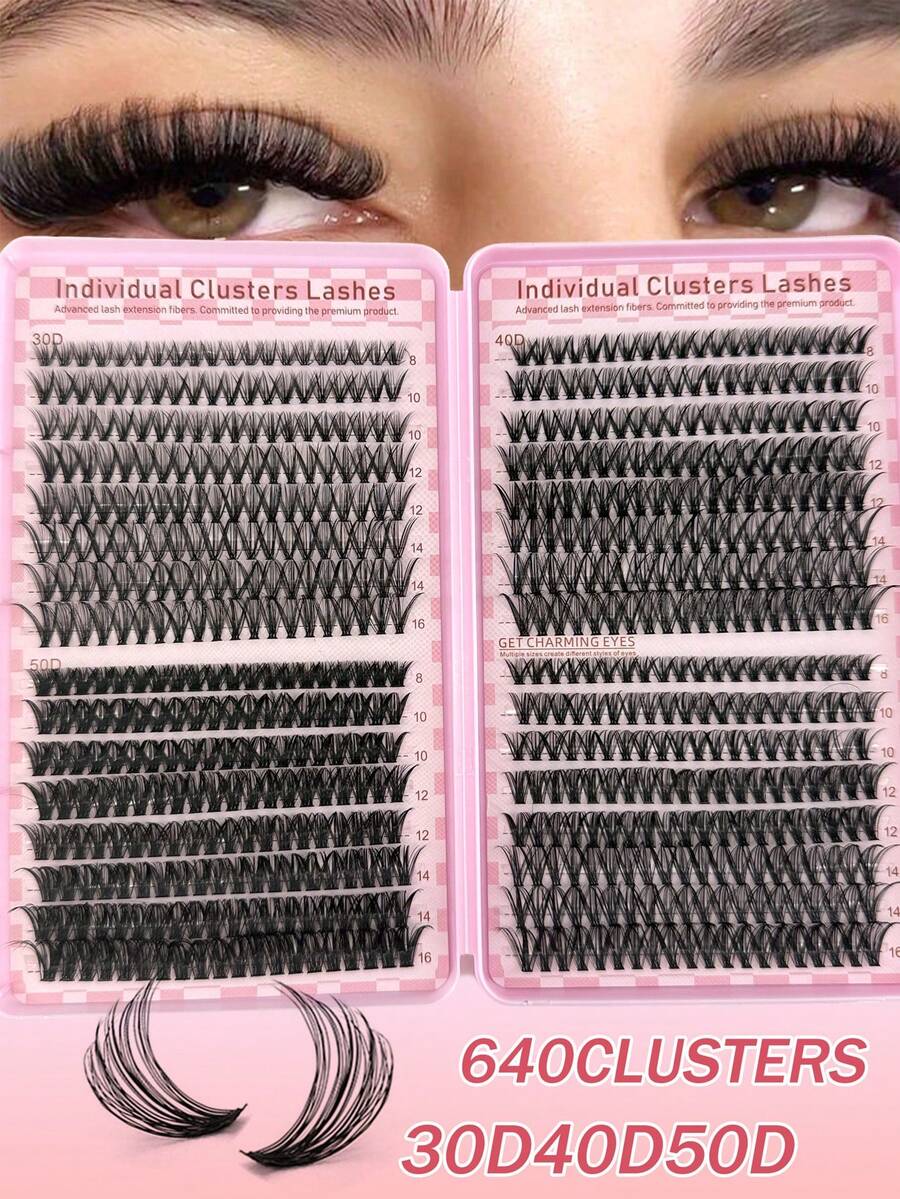 640 Clusters D Curl Single Strand Eyelash Extensions, 9-16mm Mixed Length, Large Capacity Segmented Eyelashes, D Curl Dense Cluster Eyelashes, Lightweight Layered Makeup Effect, Easy For DIY Home Use And Daily Makeup, Gift