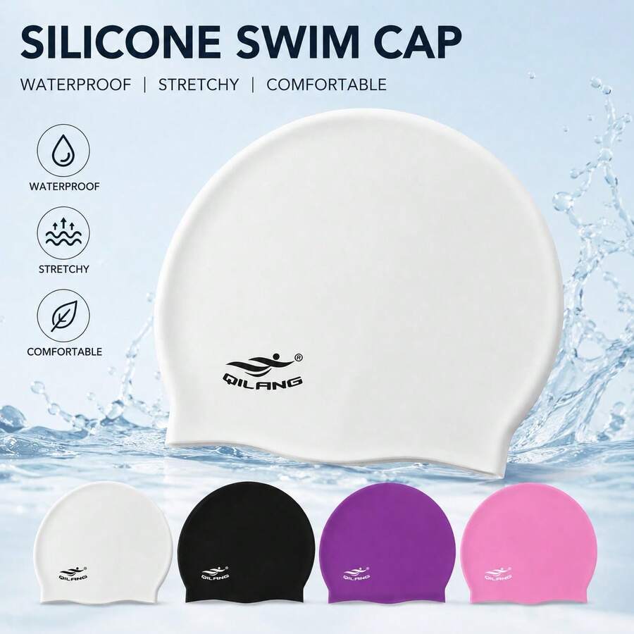 1 buah Topi Renang Silikon Unisex, Topi Renang Tahan Air Elastis untuk Rambut Panjang, Cocok untuk Dewasa, Tersedia 4 Warna - MultiWarna - View 1