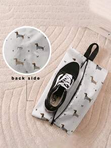 1pc Puppy Print Shoe Storage Bag, Waterproof Fabric Zipper Closure Shoe Pouch With Handle,Portable Travel Shoe Organizer For Home Business Trip - Multicolor - View 2