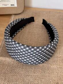 1pc Women's Vintage Plaid Padded Wide Headband, Checkered Pattern Fabric Hair Hoop, Sweet Avant-Garde Style Solid Color Hair Accessory, Suitable For Women And Girls - Multicolor - View 4