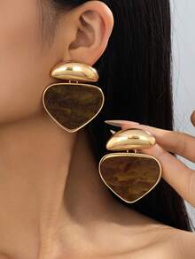 1 par de pendientes colgantes triangulares de carey vintage, pendientes colgantes geométricos de metal tono dorado, joyería de declaración para mujer - Rojo - Ver 13