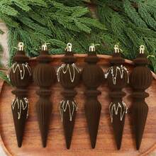 6Pcs Velvet Icicle Ornaments For Christmas Tree Holiday Hanging Decorations - Chocolate - View 1