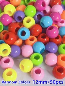 50pcs Acrylic Large Hole Round Solid Color Beads DIY Bracelet Necklace Phone Chain Pendant Tassel Dreamcatcher Jewelry Accessories - Multicolor - View 11