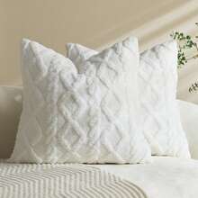 2pcs White Decorative Artificial Wool Pillow Covers (Pillow Inner Not Included), Soft Short Plush Sheep Wool Square Pattern Cushion Covers, Modern Decor For Sofa, Home Bedroom, Dorm - White 2pcs - View 13