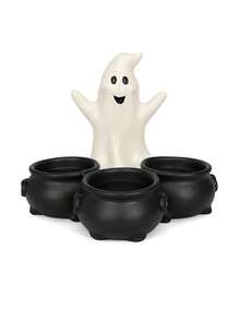 1pc Halloween One‑Piece Ghost Tealight Candle Holder With 3 Integrated Witch Cauldrons, All‑In‑One Ghost Figurine Tea Light Holder, Spooky Tabletop Mantel Centerpiece, Home Party Holiday Decor Ornament, Candles Not Included - Ghost Candlestick - View 11
