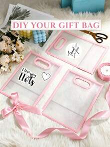 2/12/24pcs Transparent Gift Bags With Pink Trim, Handles And Ribbon Bows, Reusable PP Gift Bags Suitable For Cosmetics And Gifts, Perfect For Graduation, Wedding, Bridal Shower, Birthday, Party - Multiple Styles - View 5