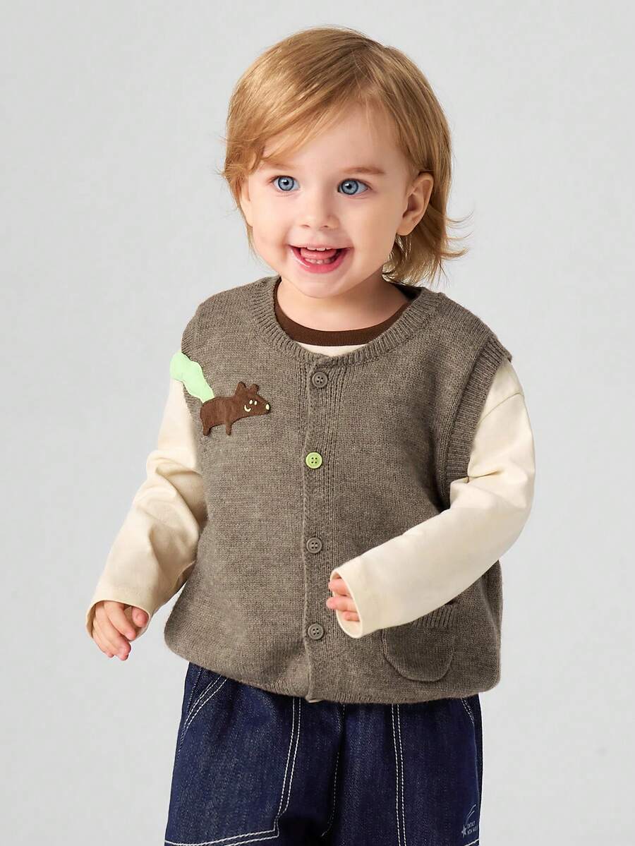 mini bala Fun Autumn Unisex Toddler Knit Sleeveless Vest Cute Stylish Design Perfect For Layering Looks - Brown Tone - View 1