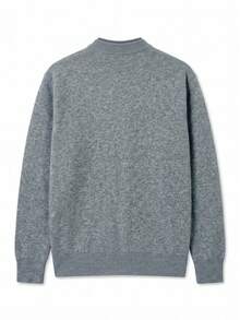 ANDREILEE Men's Fashion Casual Versatile Solid Color Minimalist 2 In 1 Button Cardigan Round Neck Long Sleeve Loose Ribbed Top Autumn/Winter Jacket - Grey - View 7