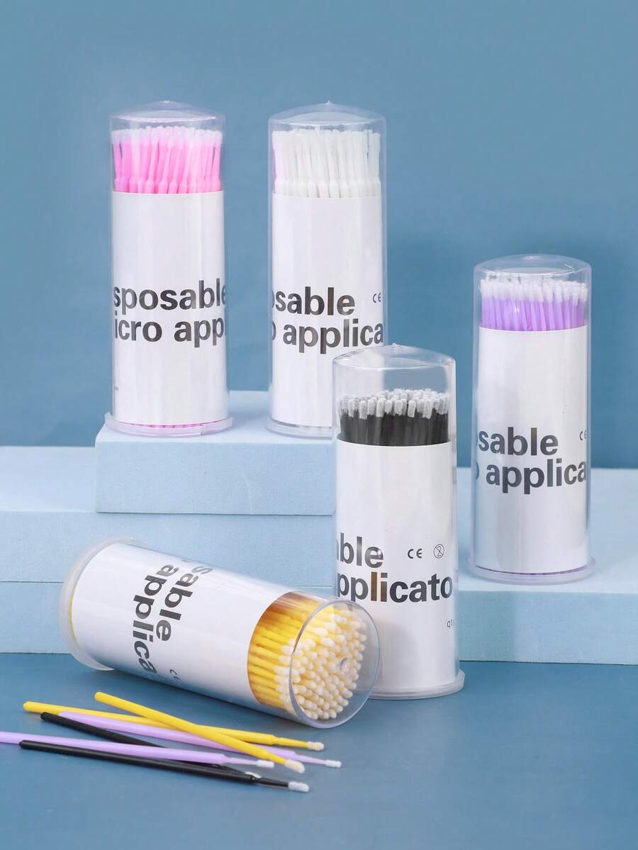 100pcs Eyelash Extension Cleaning Swabs, Eyelash Grafting & Tattoo Makeup Tools, Eyeliner Removal Brush With Storage Box - Multicolor - View 1