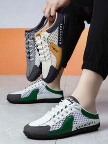 Nuevas sandalias casuales de verano para hombre, con suela de goma antideslizante, parte superior transpirable de PU y tela. Cuentan con diseños geométricos y colores lisos, ajuste - Verde - Ver 9