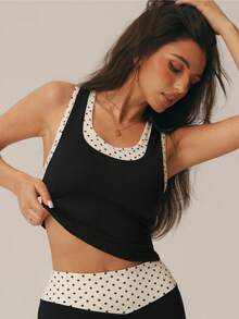 Sodalemon Women's Polka Dot Colorblock Fitness Sports Tank Top, Removable Padded Cups, Racerback, Training Casual Yoga Workout Apparel - Black - View 4