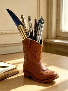 Western Cowboy Boot Shaped Pencil Holder, Handmade Vintage Desktop Storage Organizer, Country Style Desktop Decor Container, Suitable For Home, Office, School, Cute Holiday Gift, Perfect For Western Theme Decor - Multicolor - View 4