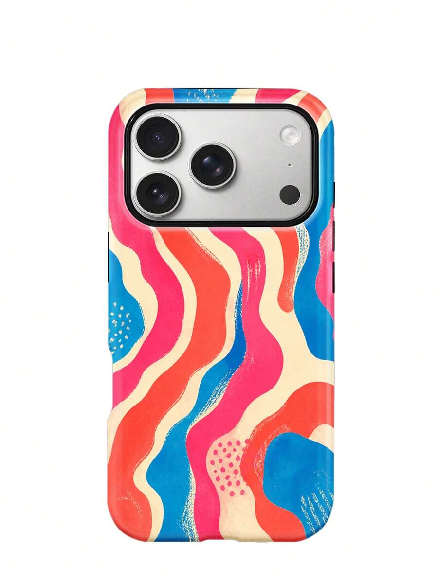 Blue And Brown Hand Drawn Striped Case For IPhone18 Pro Max,17,17Pro Max,16Pro,15Pro Max,13pro,15,14,14Pro,13,12,11 - Blue and Pink Vacation Stripes - View 1
