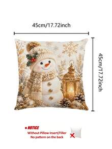 Christmas Table Runner, Throw Pillow, Placemat, Vintage Gold Tone Snowman Lantern Pine Cone Snowflake Holly Print, Kitchen Dining Room Holiday Tabletop Decor - Multicolor - View 10