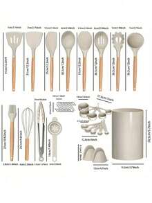 37pcs Set,37pcs Silicone Kitchen Cooking Utensils, Heat-Resistant Cooking Utensils Set Of Wooden Handles, Non-Stick Kitchen Gadgets, Including Scraper Spoons, Kitchen Stuff Kitchen Accessories Home Kitchen Items - Dark Grey - View 3