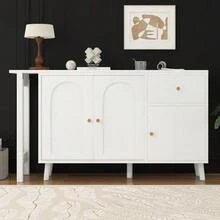 2-In-1 Multifunctional Desk And Sideboard – 360° Swivel, 3 Doors 1 Drawer – Elegant Computer Desk, Corner Desk, Vanity, Desk, Sideboard - White - View 7