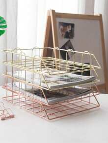 Metal A4 Paper Tray Organizer, 1/2/4pcs Stackable Rose Gold File Holder, Suitable For Desktop - Horizontal File Organizer, Mail Sorter, Letter Tray, Suitable For Office, School And Home Use - Multicolor - View 6