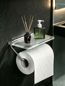1PC/6PCS Tempat Tisu Toilet & Kotak Tisu 2-in-1 Gaya Mewah Ringan, Rak Gulung Tisu Dinding Akrilik Bening Motif Garis Vertikal, Batang Logam Emas Pengatur Kamar Mandi, Aksesori Dinding Serbaguna untuk Menaruh Ponsel dan Perlengkapan Toilet Kecil di Kamar Mandi - MultiWarna - View 14