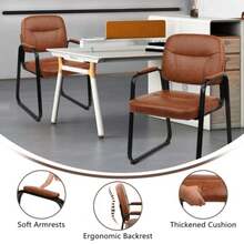 Waiting Reception Chairs No Wheel, Leather Guest Chair With Padded Arms, Modern Brown Office Desk Chairs With Sled Base For Office Meeting Conference Room Lobby Home Living Room 1 Pack - Brownsled Base - View 5