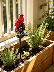 1pc Outdoor Solar Powered LED Red Bird Pine Cone Ground Light, Resin Animal Sculpture Lamp, Waterproof Landscape Lighting, Suitable For Yard Lawn Flower Bed - Multicolor - View 4